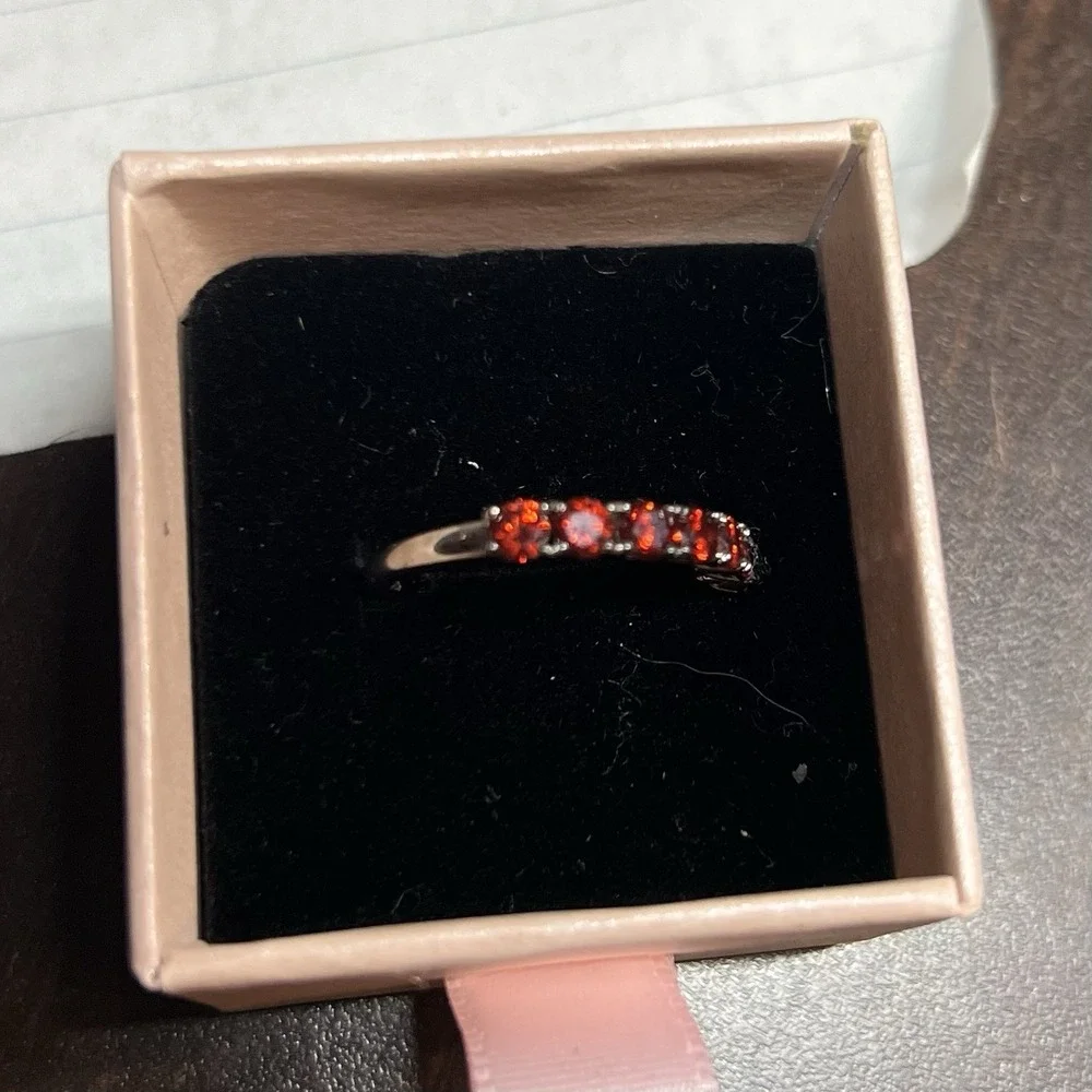 Agrule‎ Birthstone Wedding Band Eternity Ring 925 CZ Garnet Size 9 Stackable